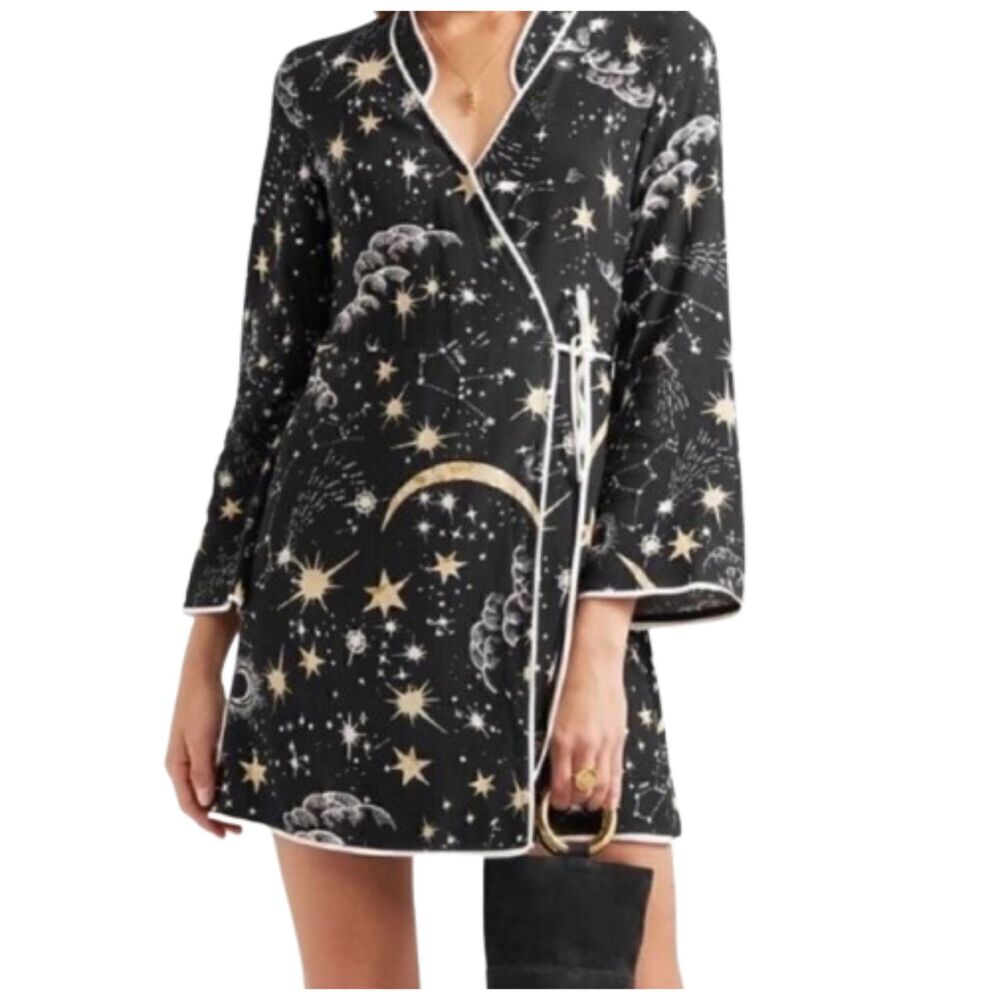 Rixo London Iris Crepe Constellations Stars & Moon Wrap Dress Size S